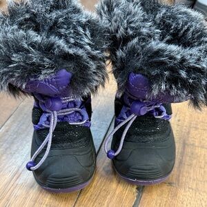 Kamik Kids Black and Purple Faux-Fur Snow Boots